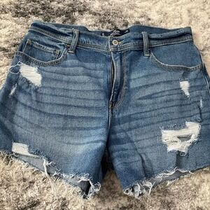 Hollister Women's Blue Denim Distressed Raw Hem Sunflower Shorts Size15/Waist 32
